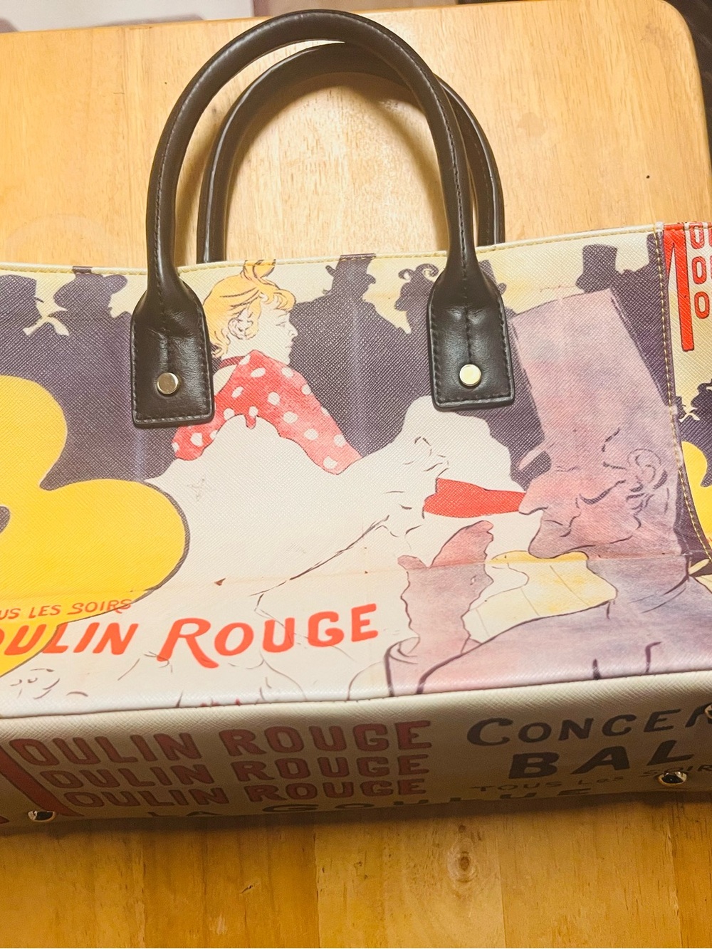 Moulin Rouge Graphic Canvas Tote Bag with black  Handles
